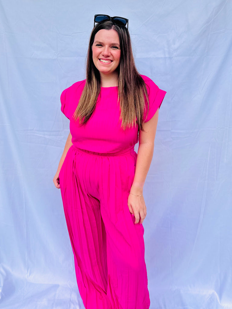 Pleated in Pink Pant Set
