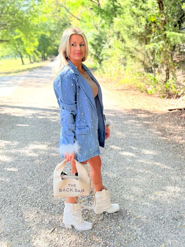 Pearl Chic Denim Jacket - Blue