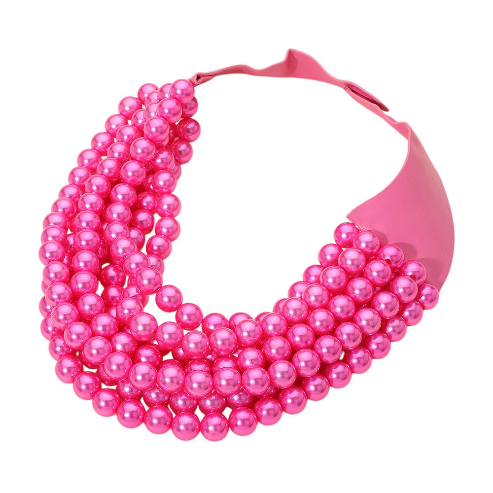 Multi Layered Pearl Beaded Collar Magnetic Necklace: Fuchsia