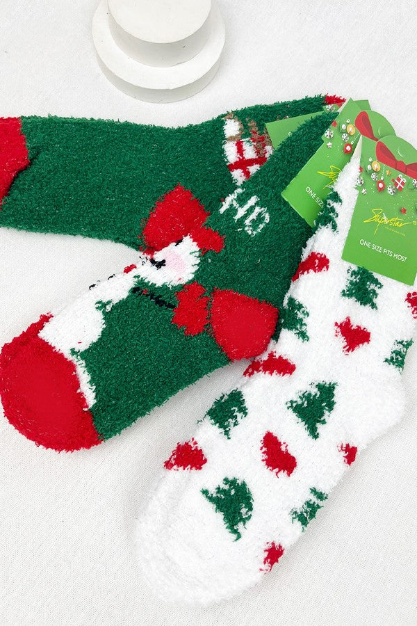 Holiday Cheers Printed Fuzzy Socks