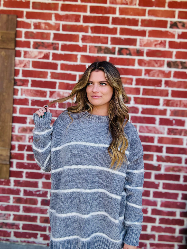 It's Just Casual Stripe Sweater - Grey