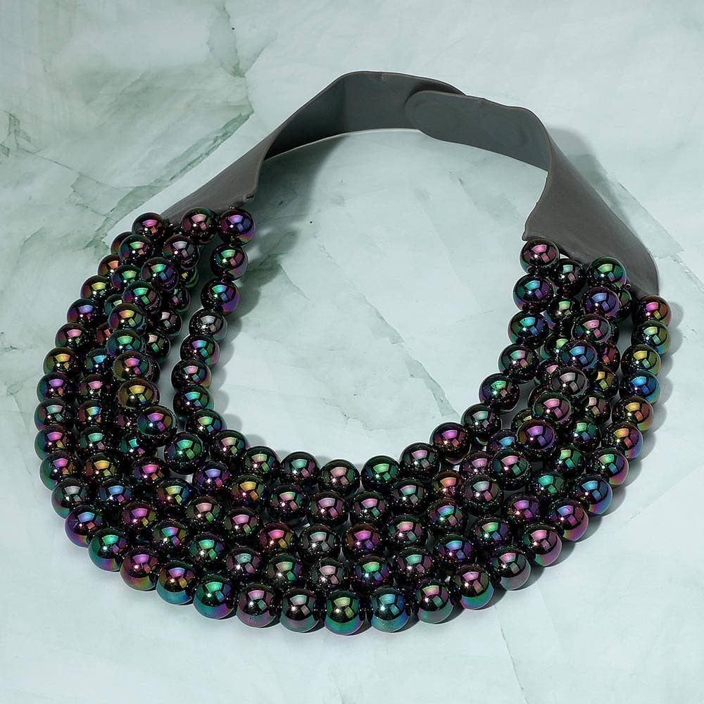 Multistrand Beaded Statement Magnetic Necklace: Black