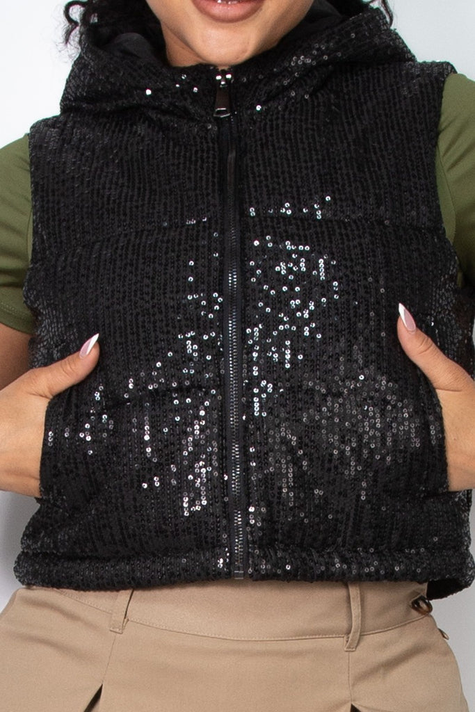 Dazzle Hoodie Crop Vest - Black