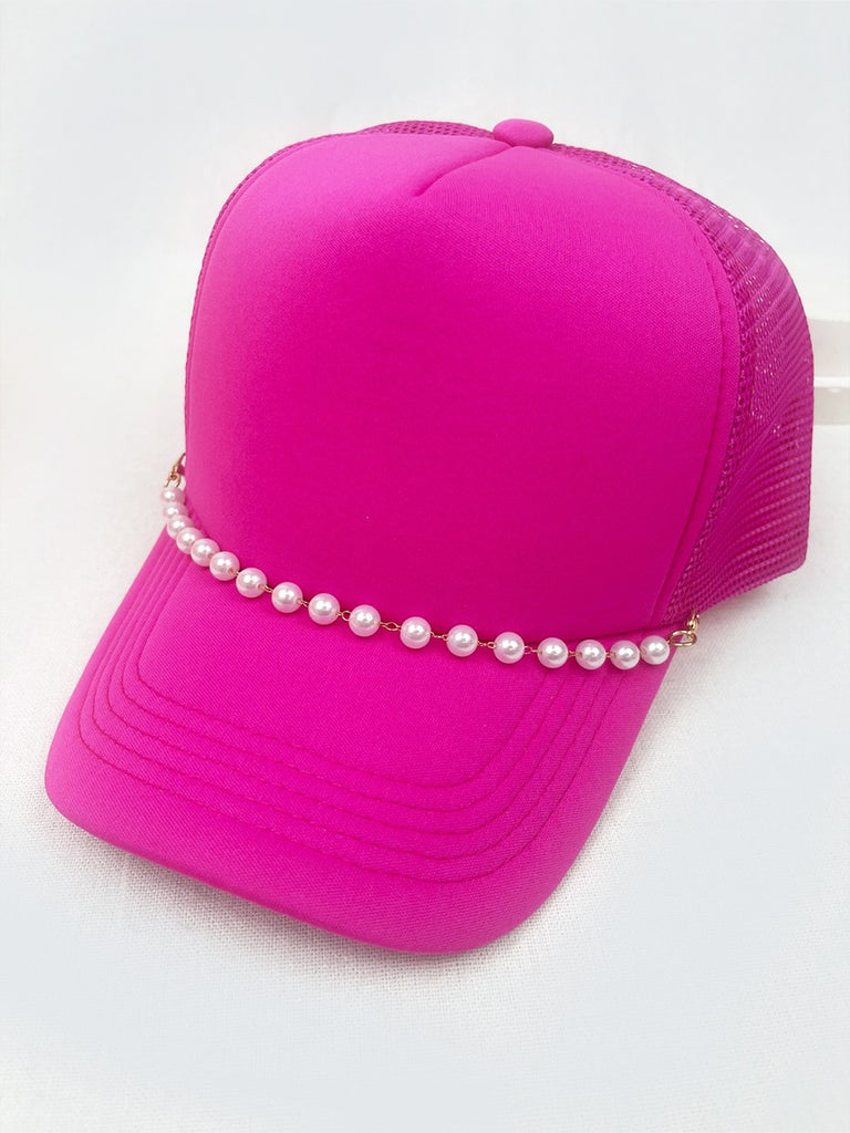 Solid Statement Pearl Chain Trucker Hat