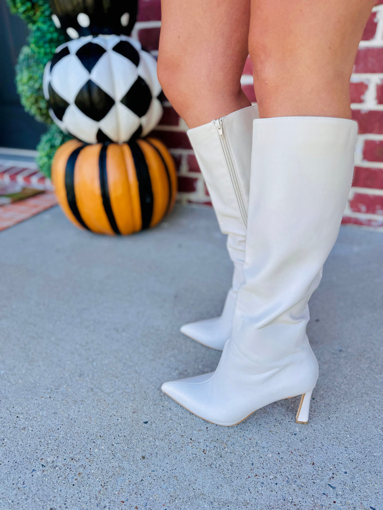 Miss Madam Ivory Vegan High Heel Knee Boots