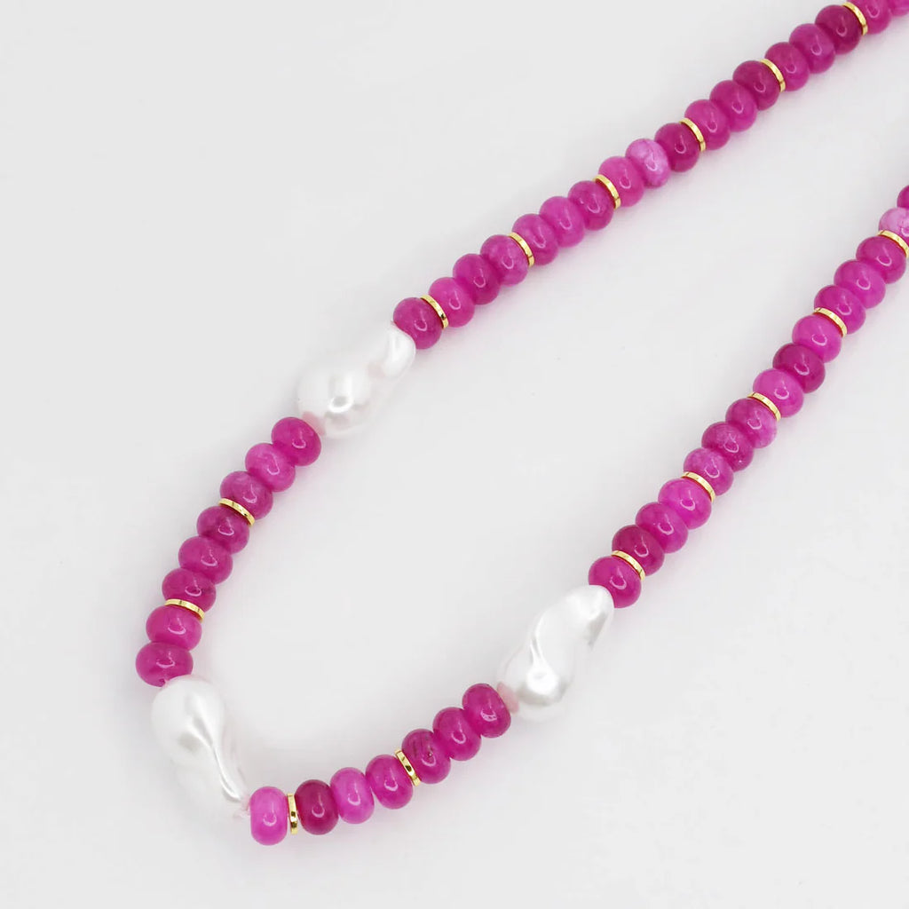 Pearl Pink Gemstone Agate Stone Necklace