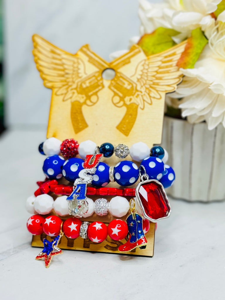 Red, White, & Bedazzled Chunky AB Stack