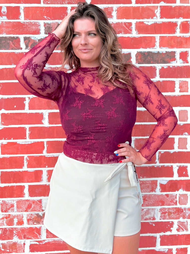 Cabernet Lace Mesh Long Sleeve