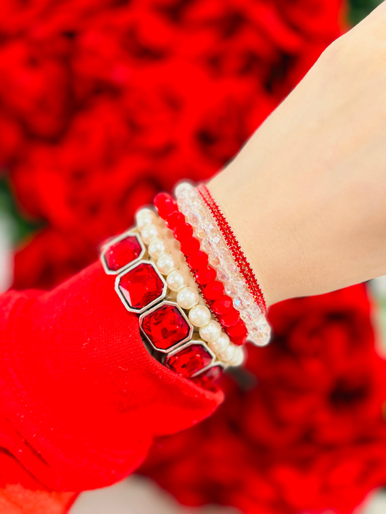 Ruby Red Pearl Bracelet Stack