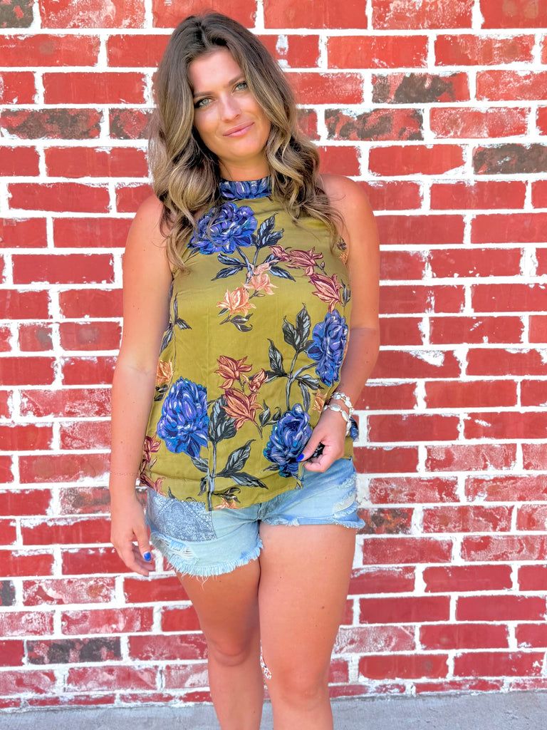 Olive Our Love Story Floral Halter Top