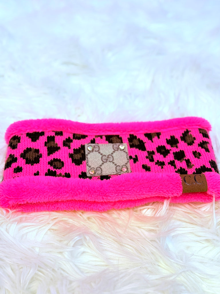 Hottest Pink Fur and Leopard Cozy Knit Winter Chill Headband