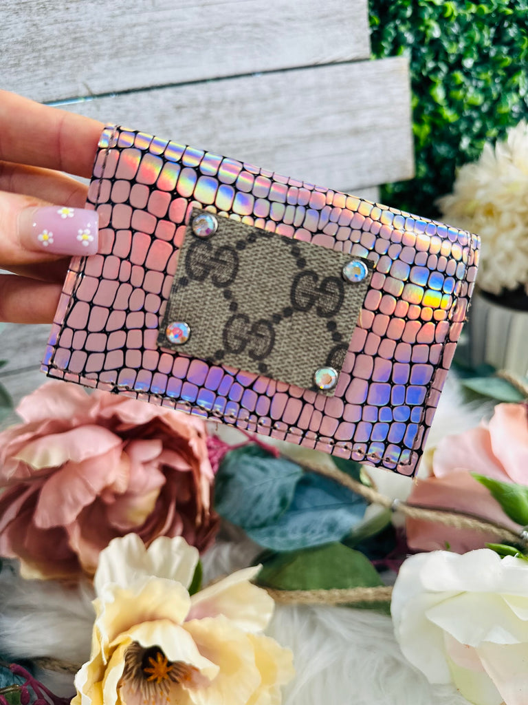 Rose Lining Hologram Leather Card Holder