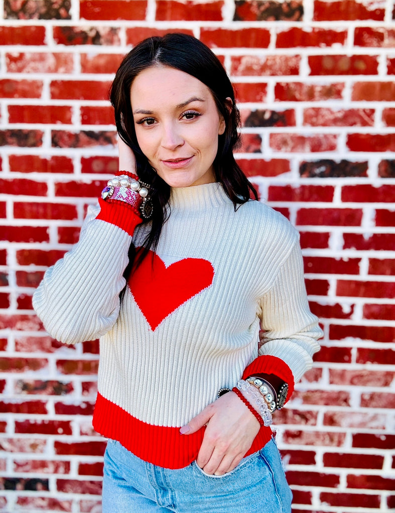 Starella Heart Ribbed Sweater- Cream