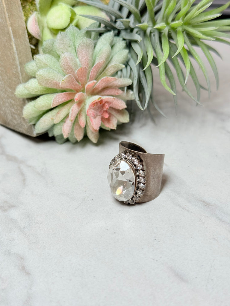 Antique Silver Clear Sydney Swarovski Ring