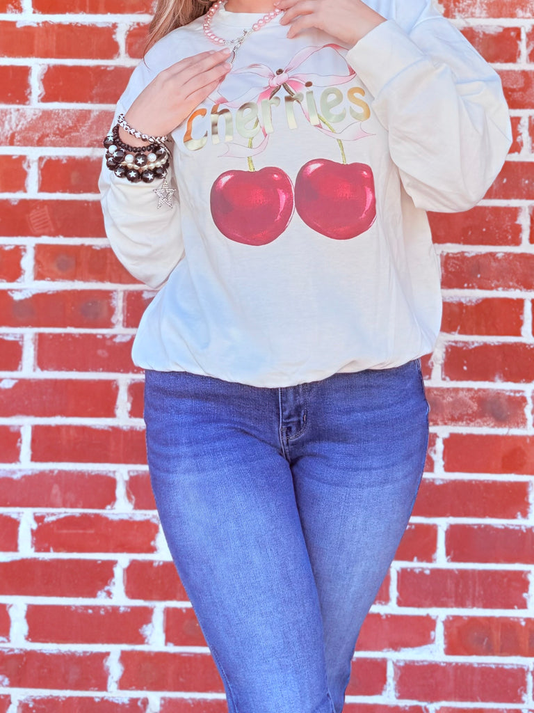 Cherry Pop & Cozy Knot Graphic Long Sleeve Top