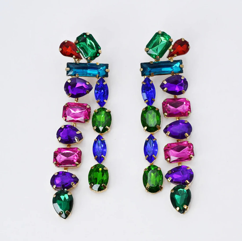 Multi Gemstone Rain Drop Crystal Earrings