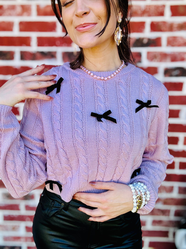 Pink Tied Down Knitted Bow Sweater