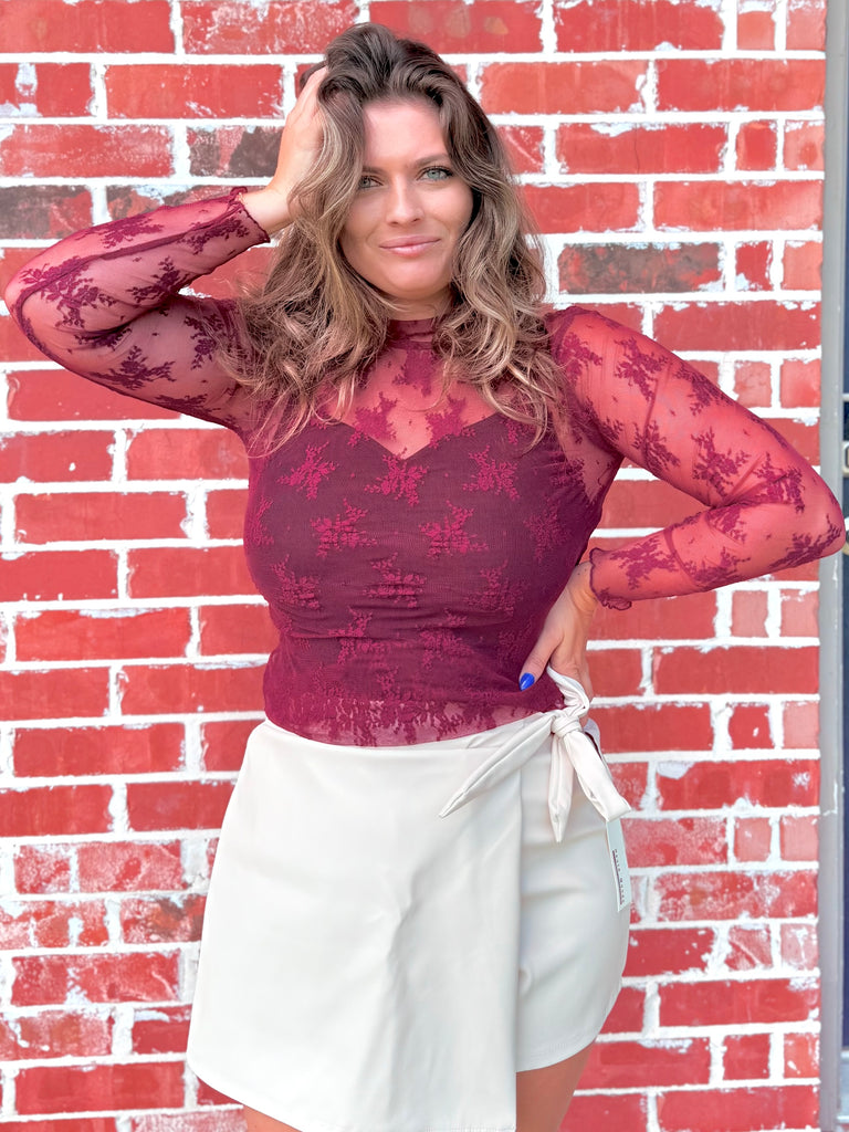 Cabernet Lace Mesh Long Sleeve