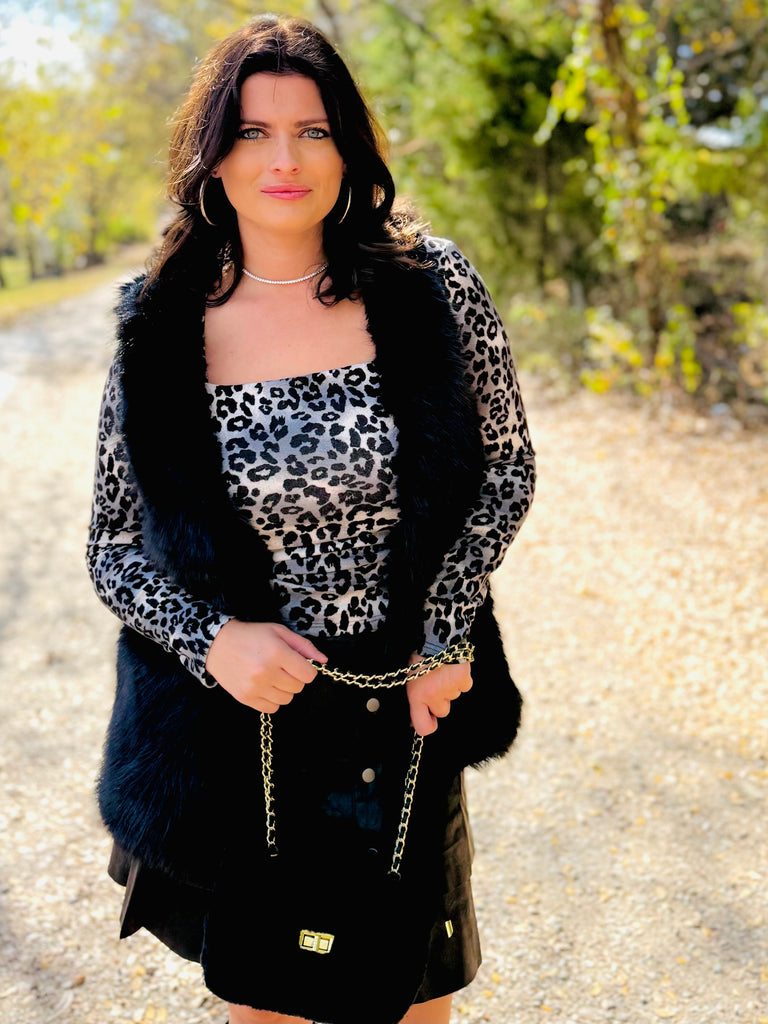 Cozy in Black Faux Fur Vest