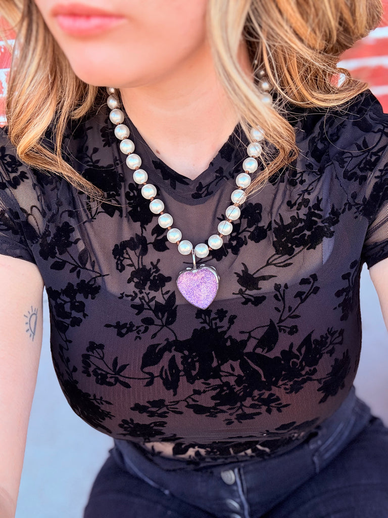 So Presh Pearl & Sweet Sparkle Heart Necklace in Purple