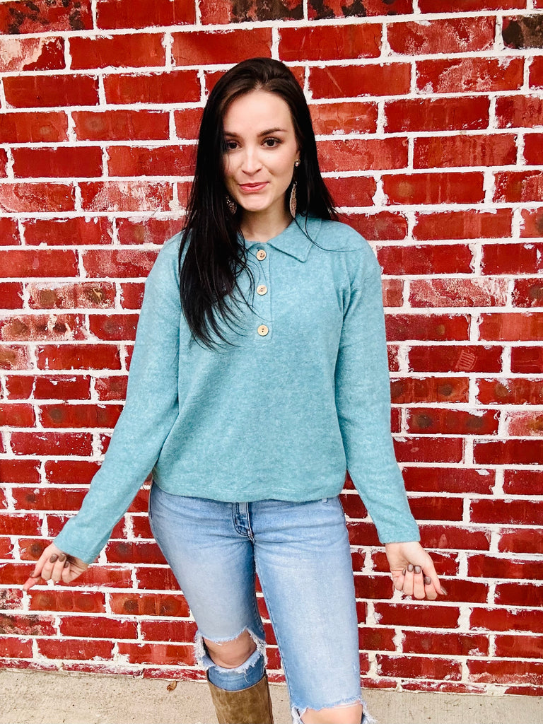 Hacci Collared Sweater- Dusty Teal