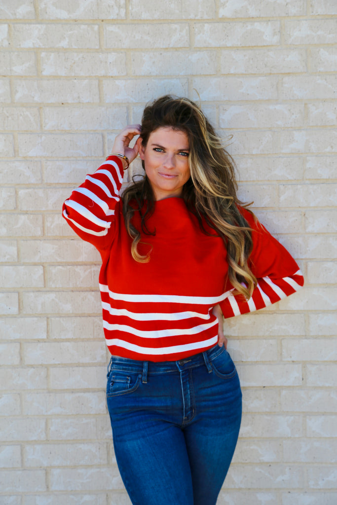 Candy Crush Red Striped Viscose Sweater Top