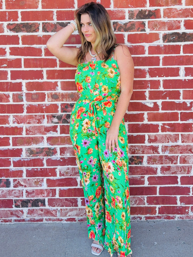 Floral Affair Blooms Palazzo Jumpsuit in Green