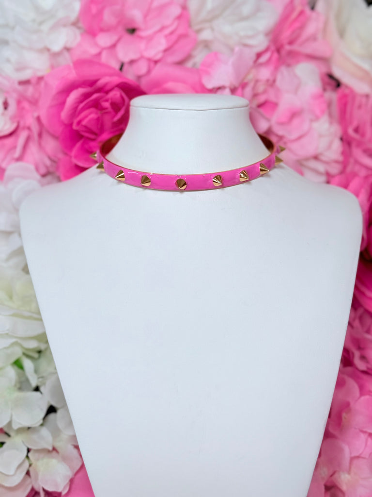 Ziva Collar Spike Necklace in Pink