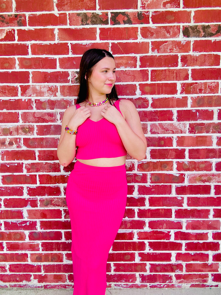 Fuchsia Fit and Flared Rio Ribbed Two Piece Set