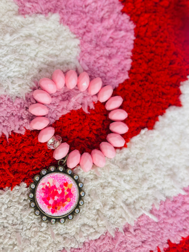 Blushing Bright Disco Hearts Graphic Embellished Bracelet