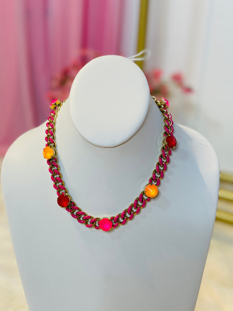 Galileu Neon Electric Pink Swarovski Necklace