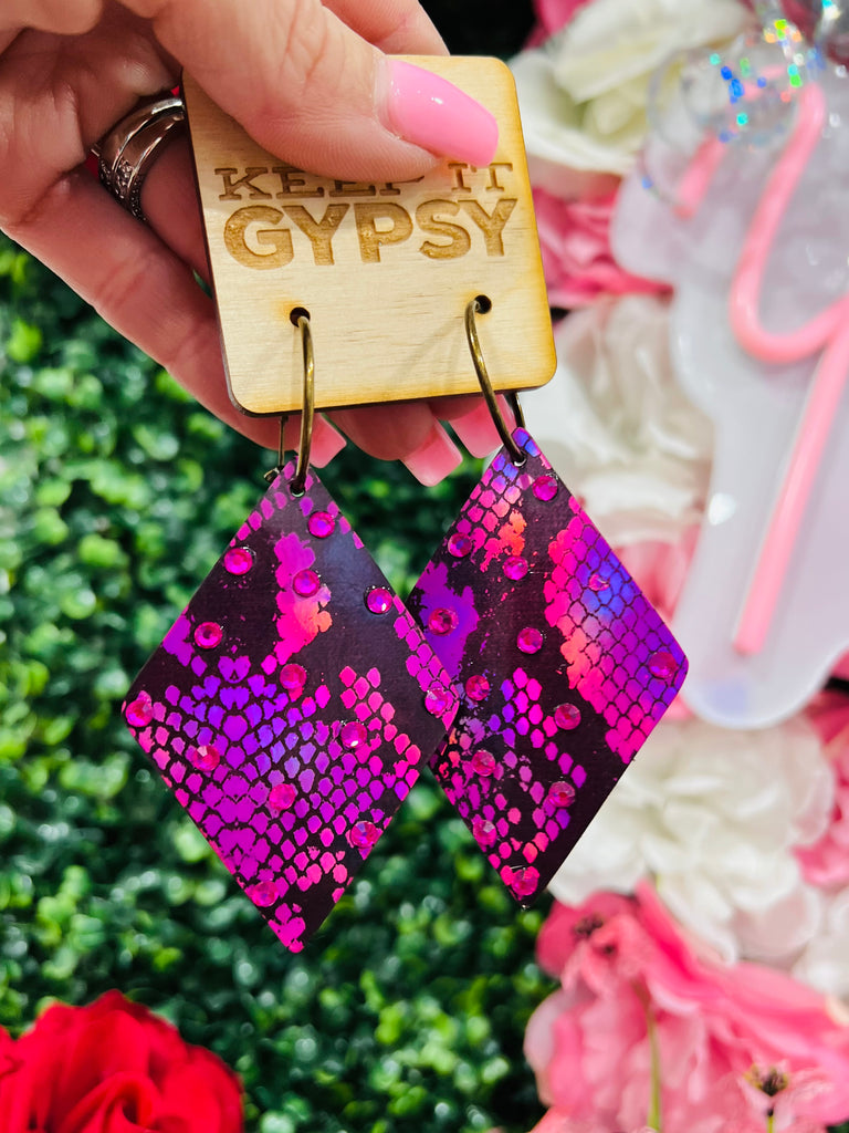 Purple Diamond Girl Python Crystal Earrings
