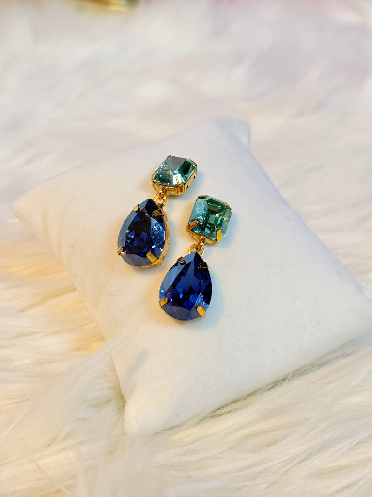 Oriana Swarovski Stud Earrings - Aqua Navy