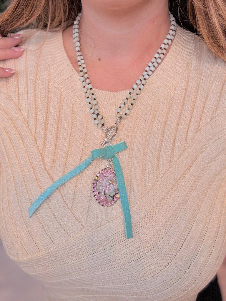 Blushing Spring Daisy Pendant Necklace