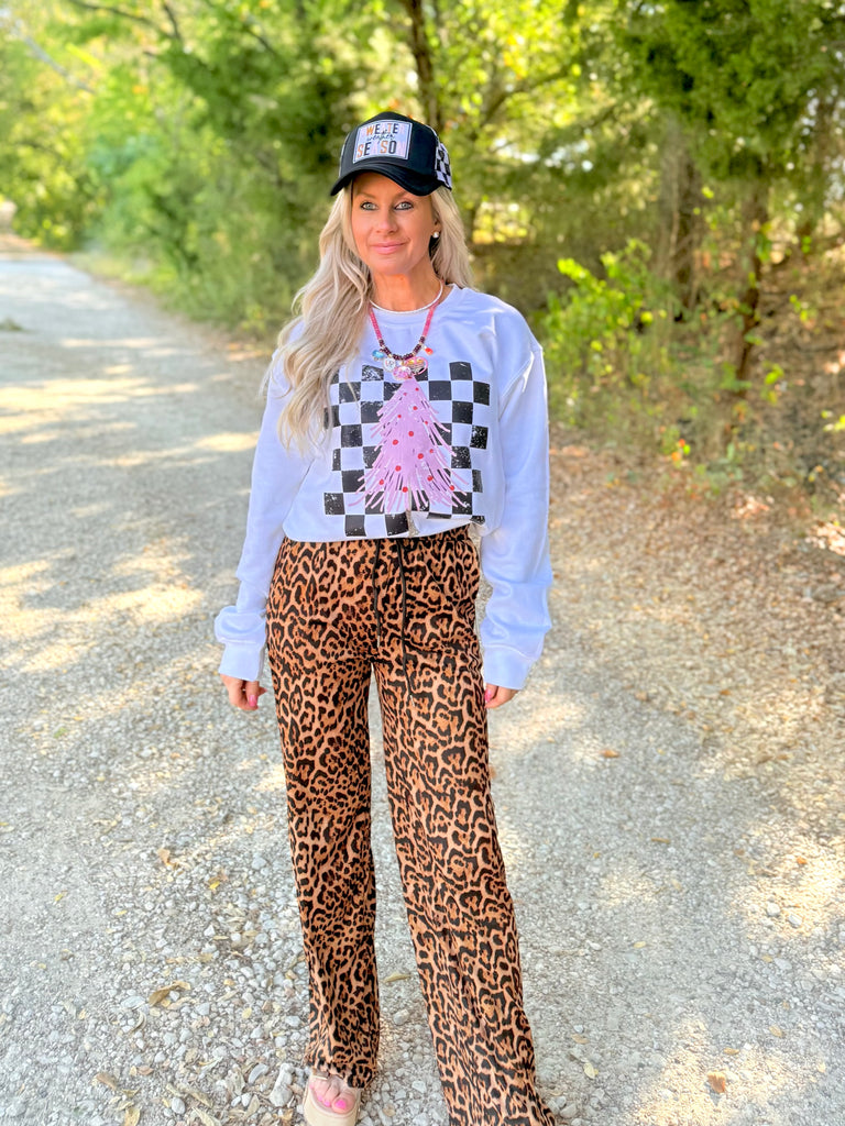 Checked Out in Pink Christmas Graphic Pullover