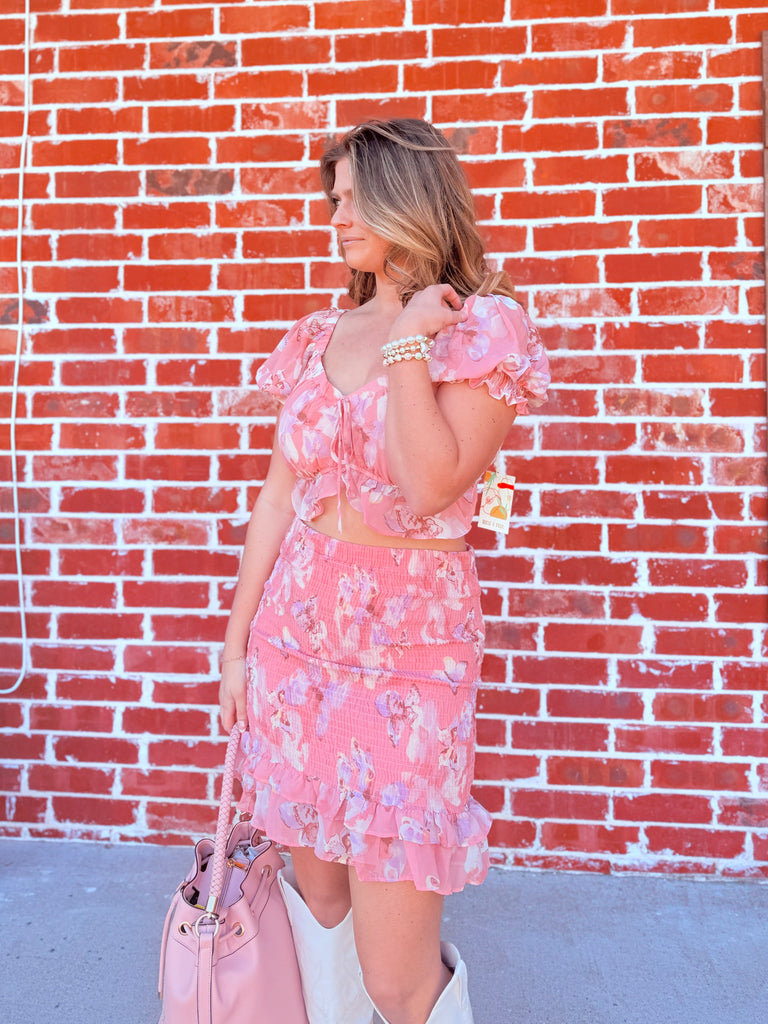 Blushed Finally Flourishing in Florals Skirt Set