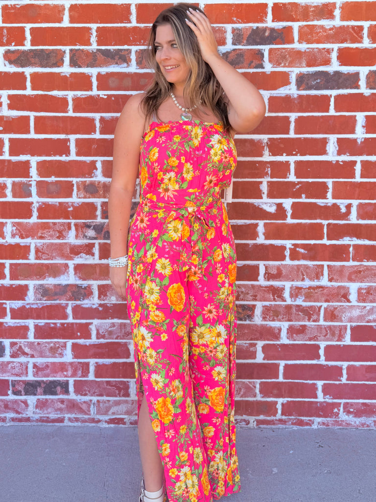 Floral Affair Blooms Palazzo Jumpsuit in Fuchsia