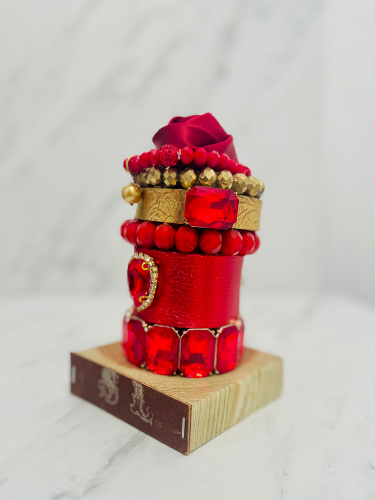 Ruby Red Gem & Leather Jumbo Stack