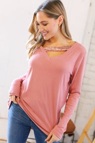 Rose Asymmetrical Sequin Banded Rib Top
