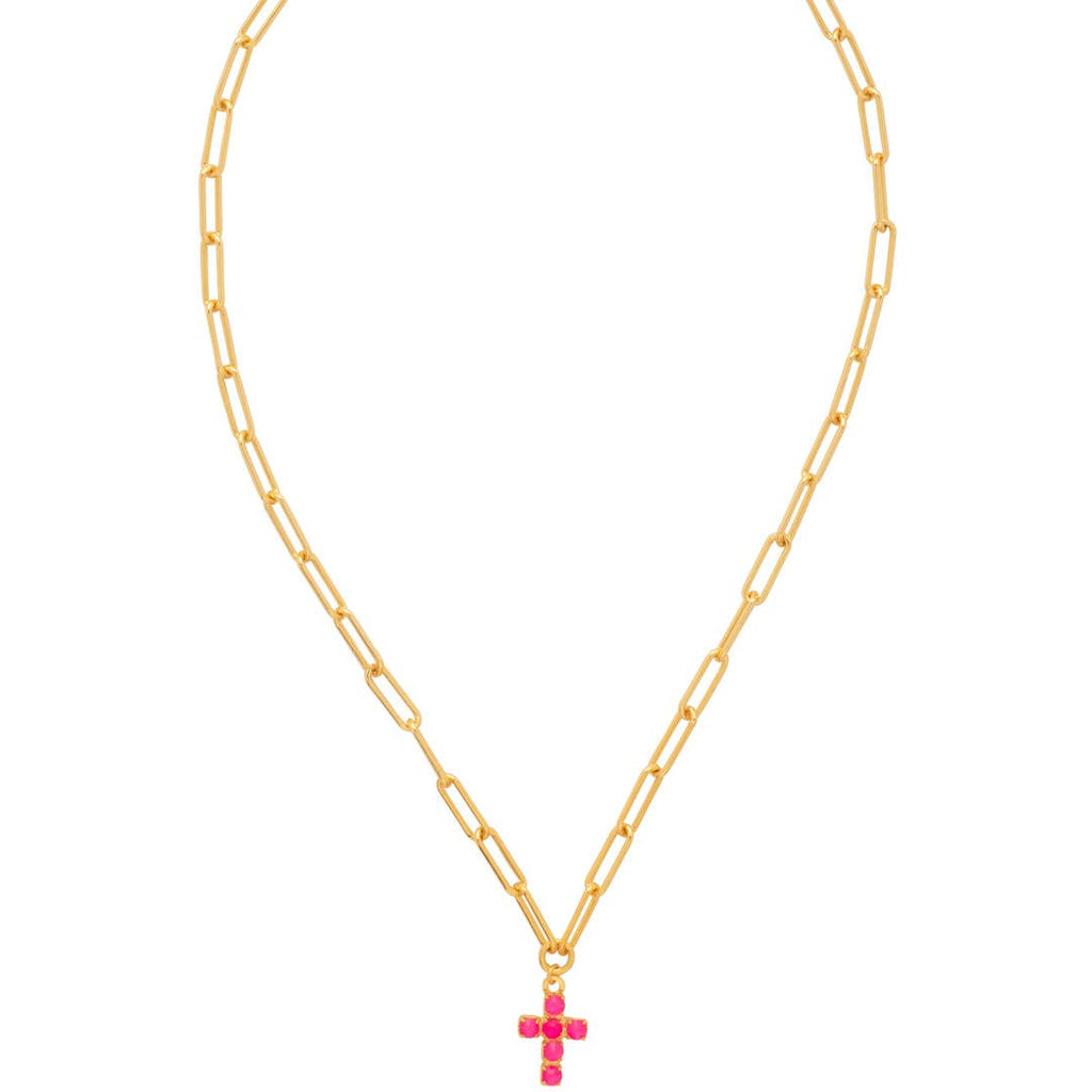Carly Cross Pendant Necklace - NGE2BGETP: Electric Pink