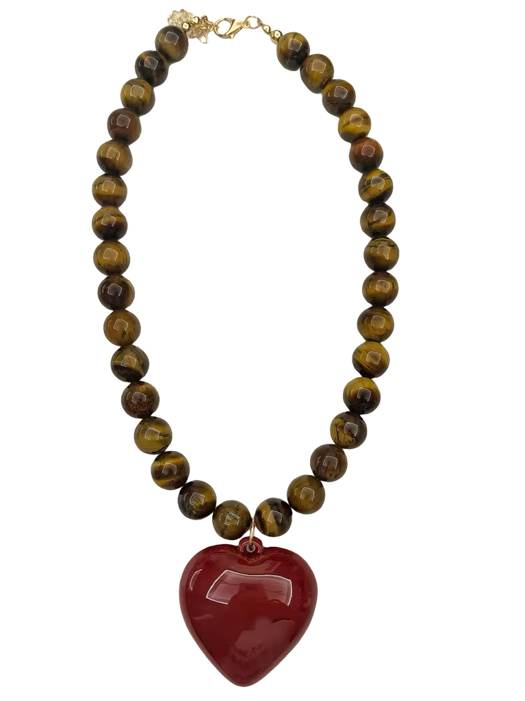 Janel Tiger Eye Gemstone Necklace : Red