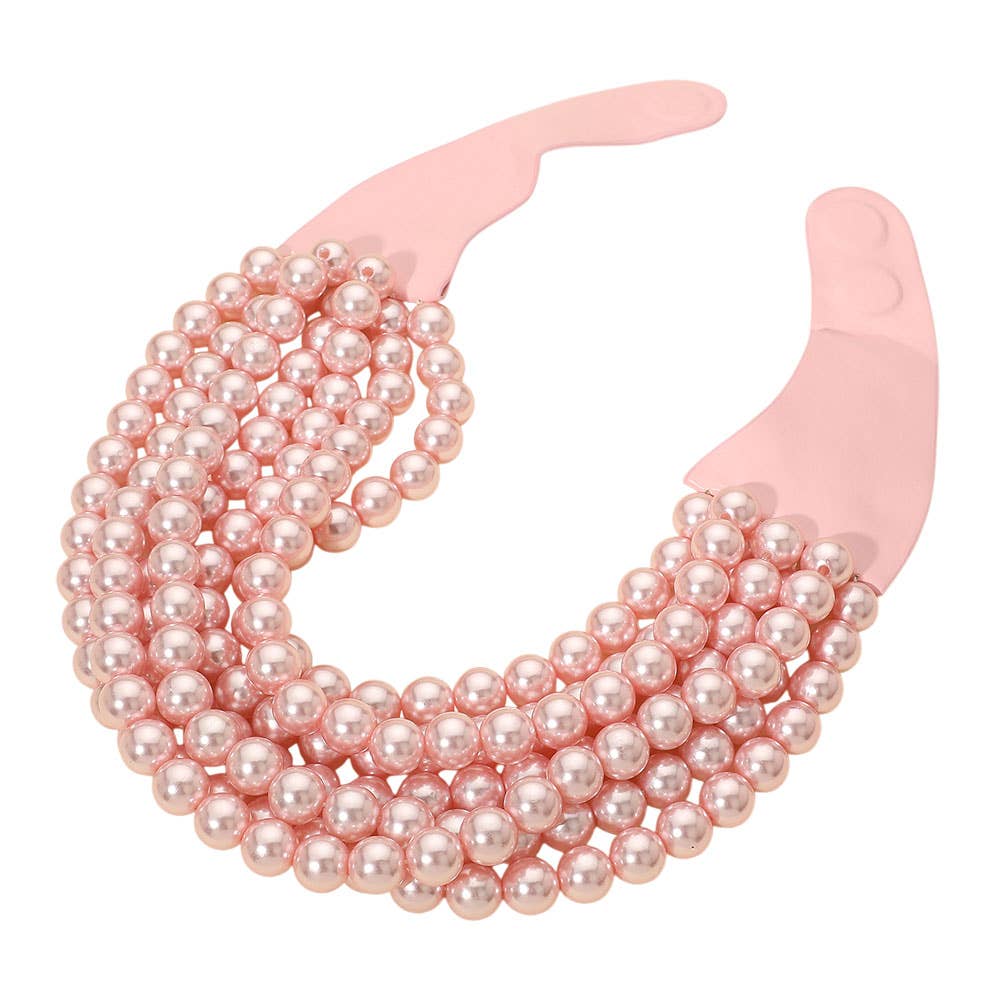 Multi Layered Pearl Beaded Magnetic Necklace: Light Pink