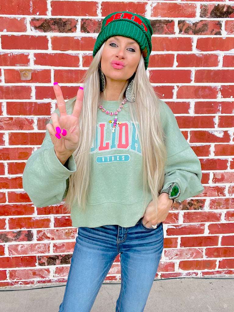 Dusted Green Holiday Vibes Crewneck Sweater