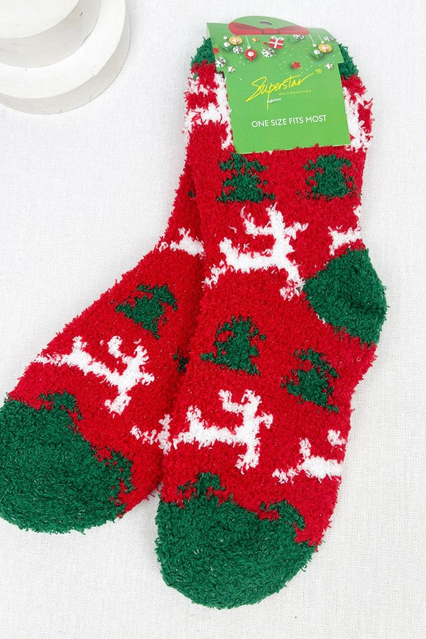 Holiday Cheers Printed Fuzzy Socks