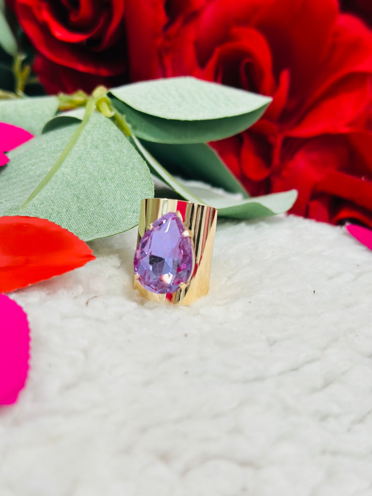 Lilac Golden Adjustable Crystal Ring