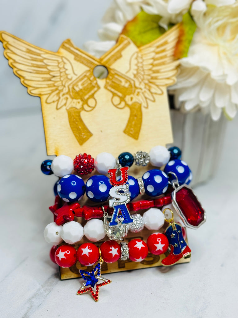 Red, White, & Bedazzled Chunky AB Stack