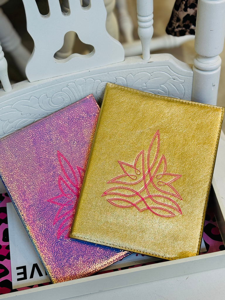 Large Metallic Stitched Medium Journal- Gold