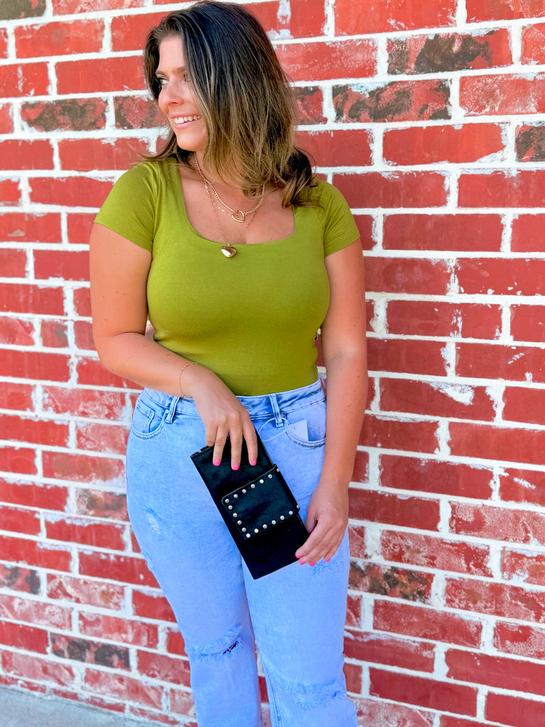 Olive Green Scoop Neck Bodysuit