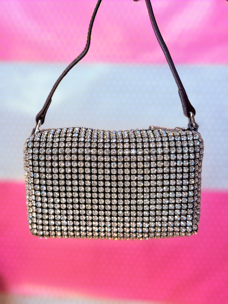 Montana West Crystal Covered Handbag Purse - Silver