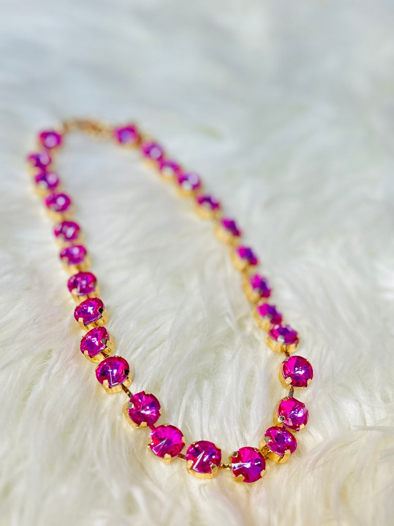 Joelle Sparkling Crystal Necklace - Fuchsia Pink